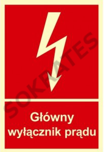 Znak przeciwpożarowy wyłącznik prądu 21x30cm Laminowany